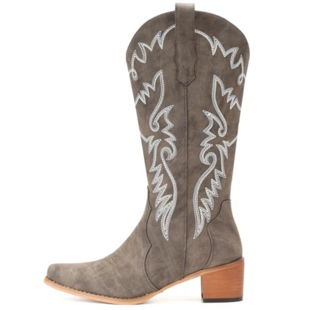 Women's Pointy Toe Mid Calf Western Cowgirl Boots with 2-Inch Heel - Picture 3 of 7